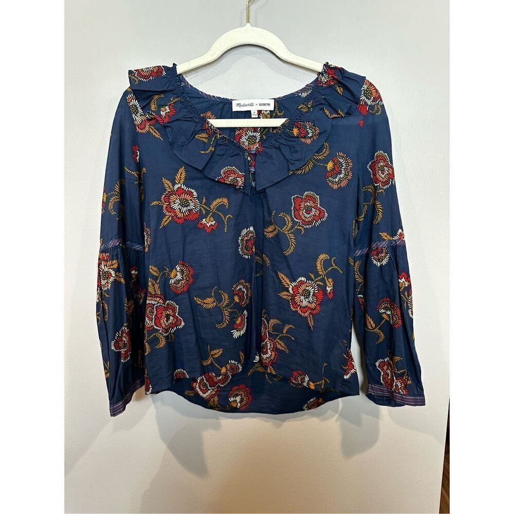 Madewell Medium Navy Fall Floral Boho Blouse